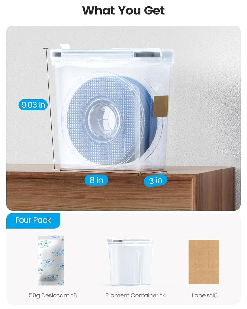 Stable 4.0L Filament Containers with Desiccant – Premium 3D Printing Protection