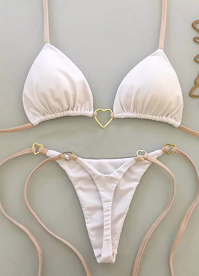 Women's White Solid Color Bikini Two-Piece Swimsuit