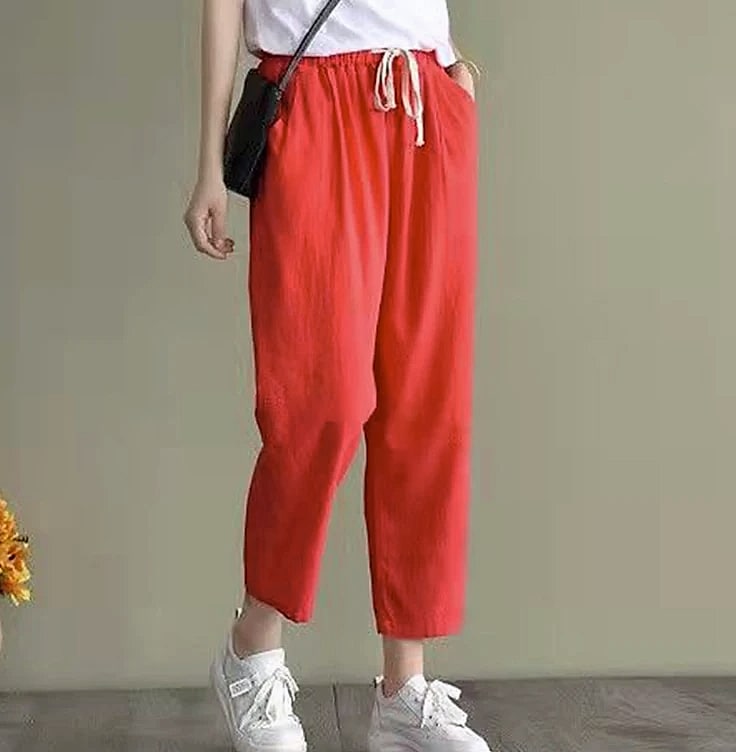 XPQBB Women's Cotton Linen Harem Pants High Waist