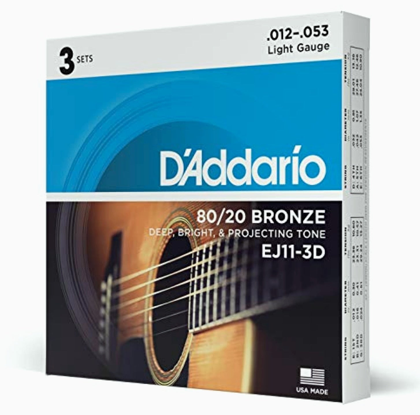 D'Addario EJ11 Acoustic Guitar Strings 80/20 Bronze Light Gauge
