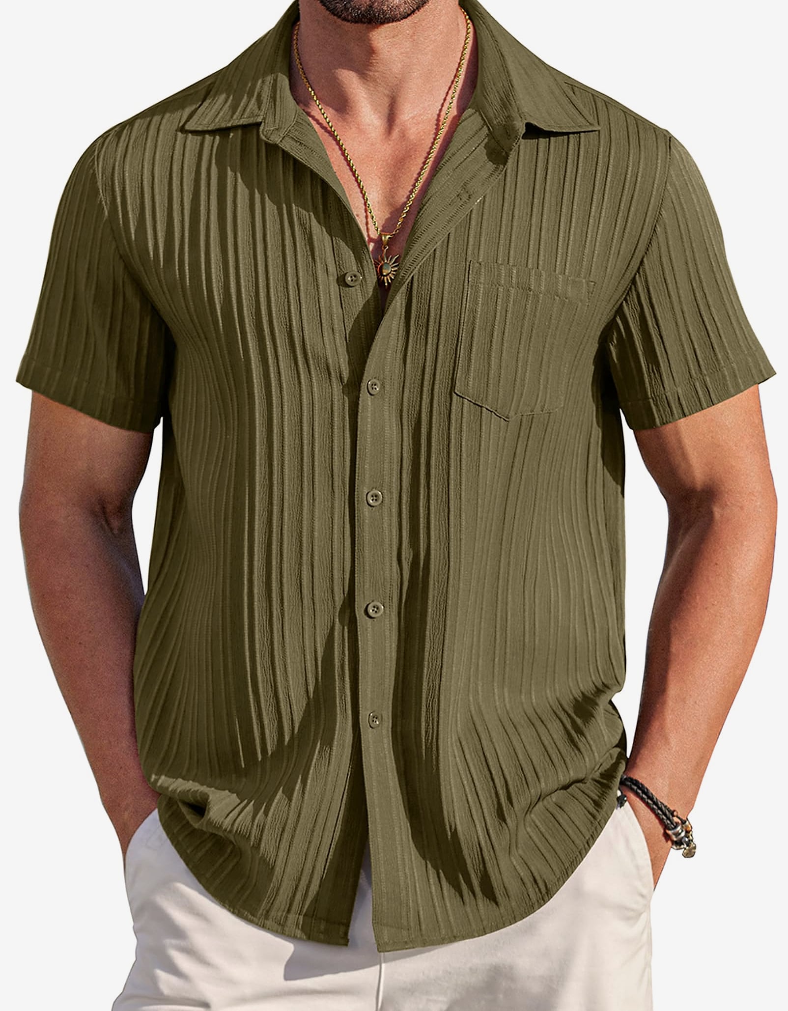 COOFANDY Men's Casual Button Down Short Sleeve Summer Beach Shirt