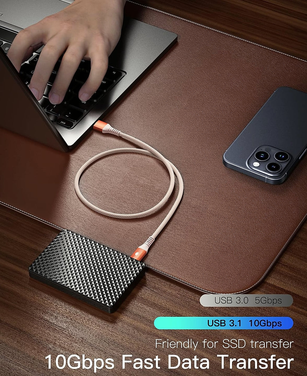 CONMDEX USB A to USB C Cable 2ft 2-Pack 10Gbps Fast Charging