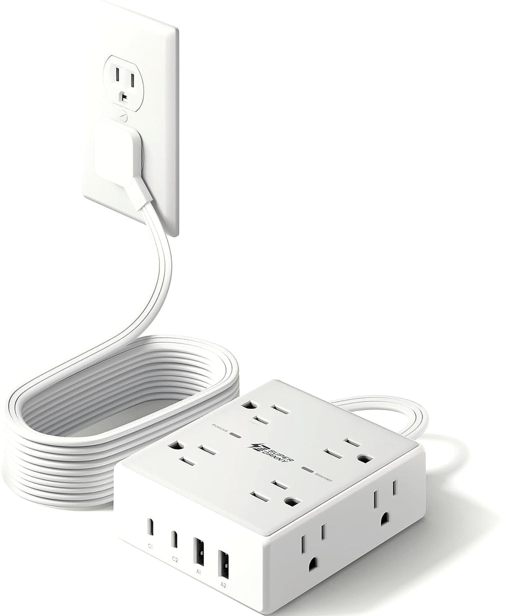 SUPERDANNY 10ft Extension Cord Power Strip, 8 Outlets 4 USB