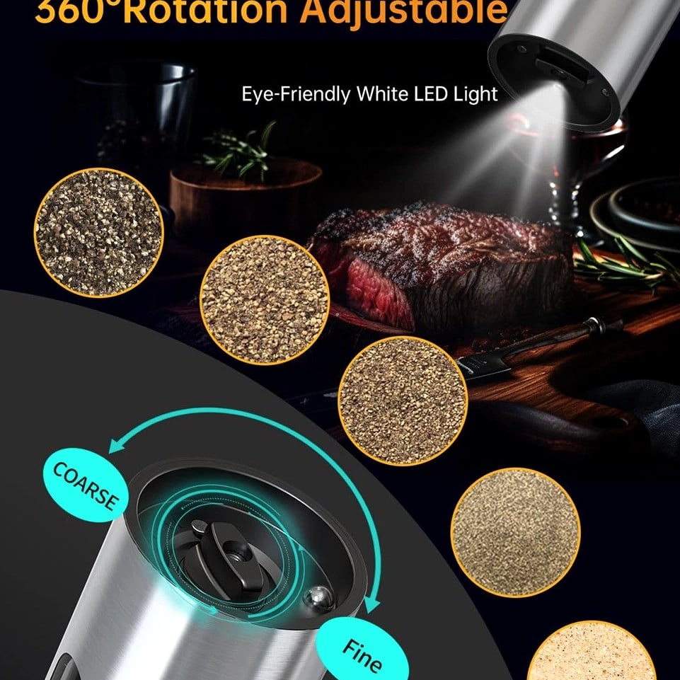 Rechargeable Electric Salt and Pepper Grinder Set Automatic Stainless Steel5785