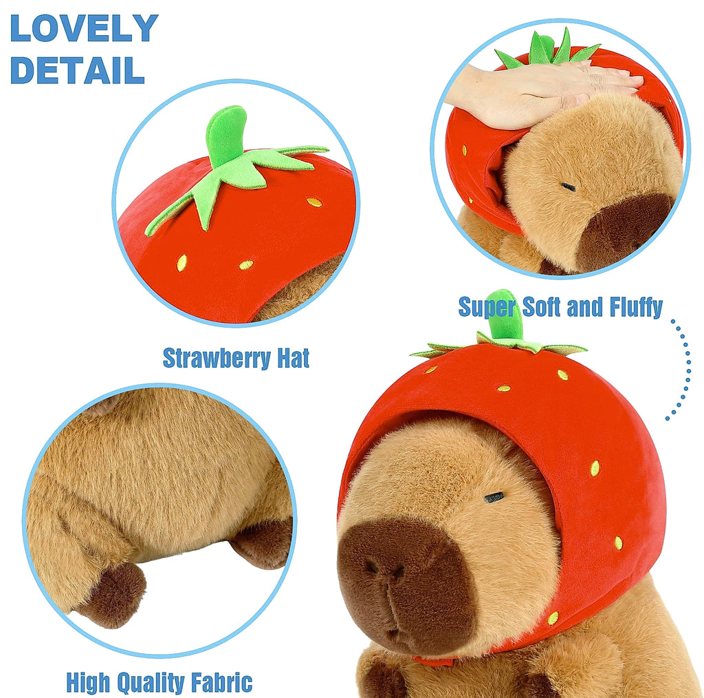 Ditucu Capybara Plush Toy with Strawberry Hat, 9 Inch Stuffed Animal