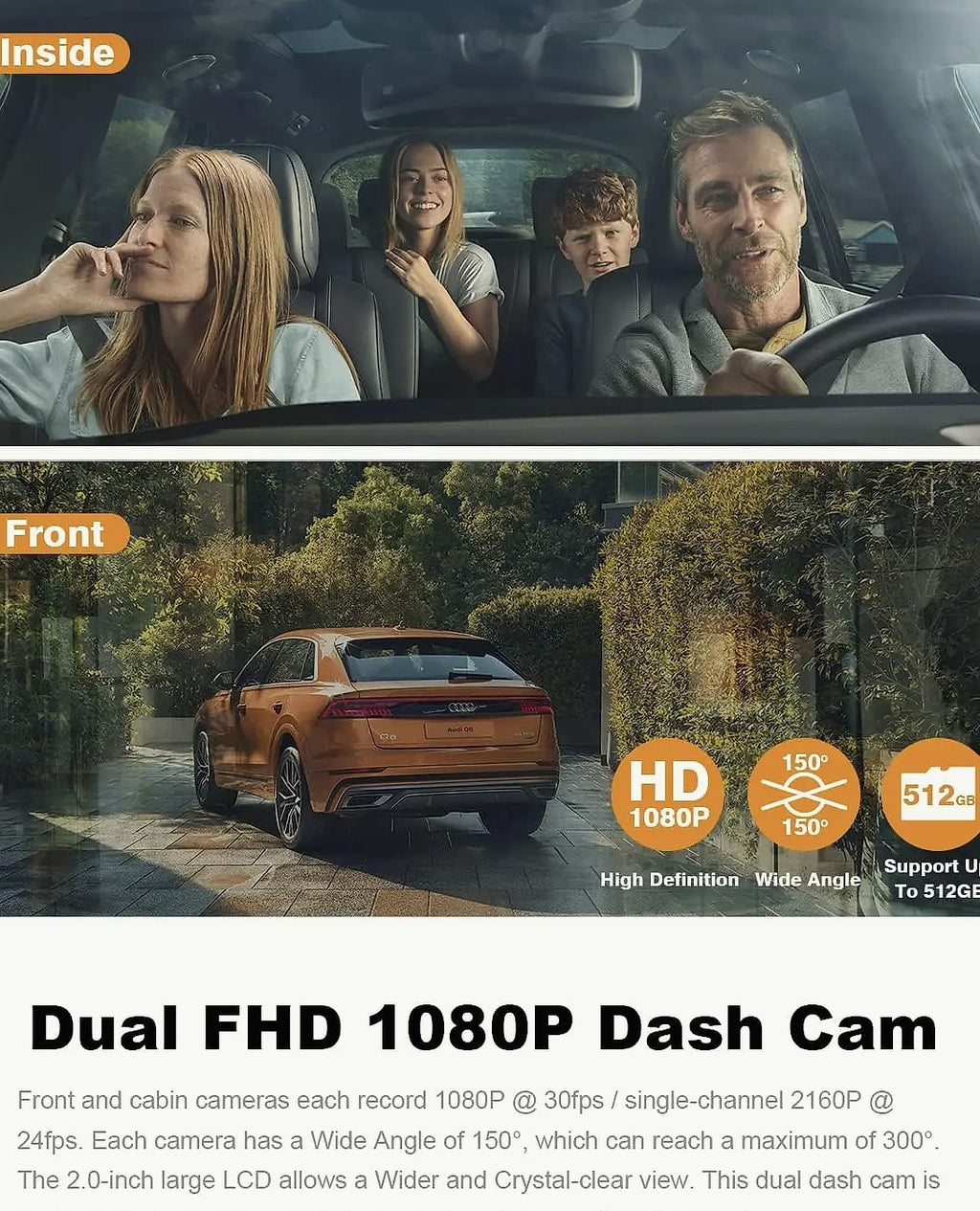 Kankeirr Dual 1080P Dash Cam with Interior Camera and Night Vision
