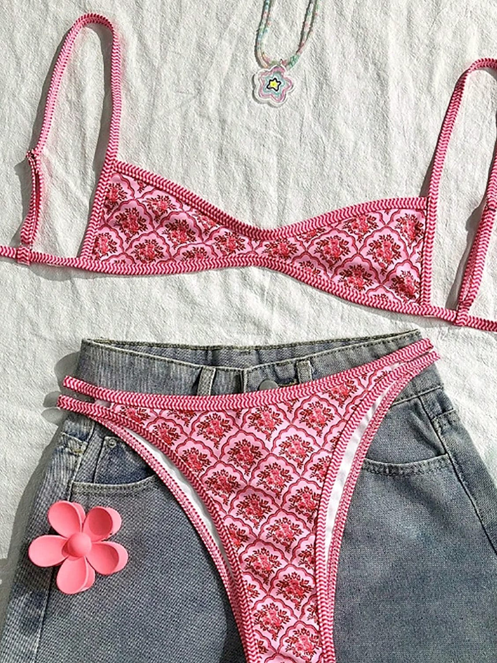 Varleinsar Floral High-Leg Bikini Two-Piece Swimsuit