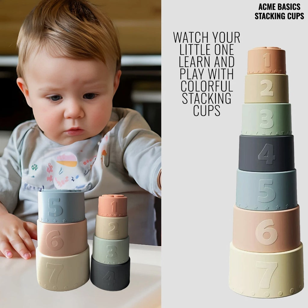 Toy Stacking Cups. Fun Educational Baby Toys, Waterproof Silicone for  Toddlers