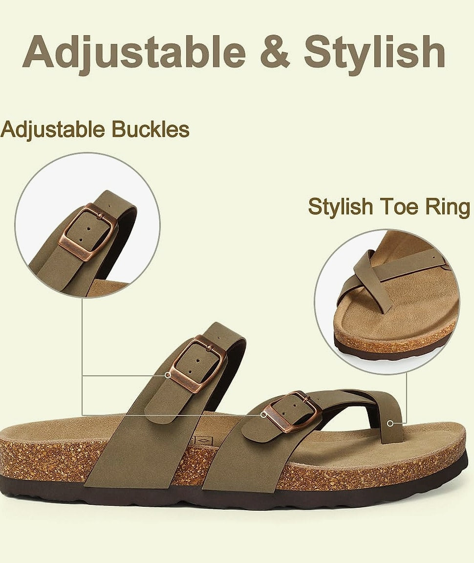 KIDMI Women's Cork Footbed Sandals with Adjustable Buckle