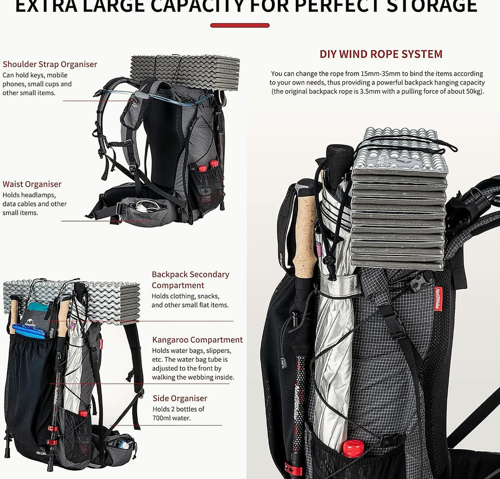 Naturehike 60+5L Mountain Backpack Hiking Travel Bag
