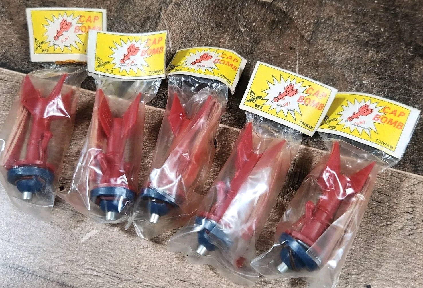 Vintage Lot Of 5 1960s Bee Cap Bomb Toys Missles Shaped Brand New NOS Retro Red