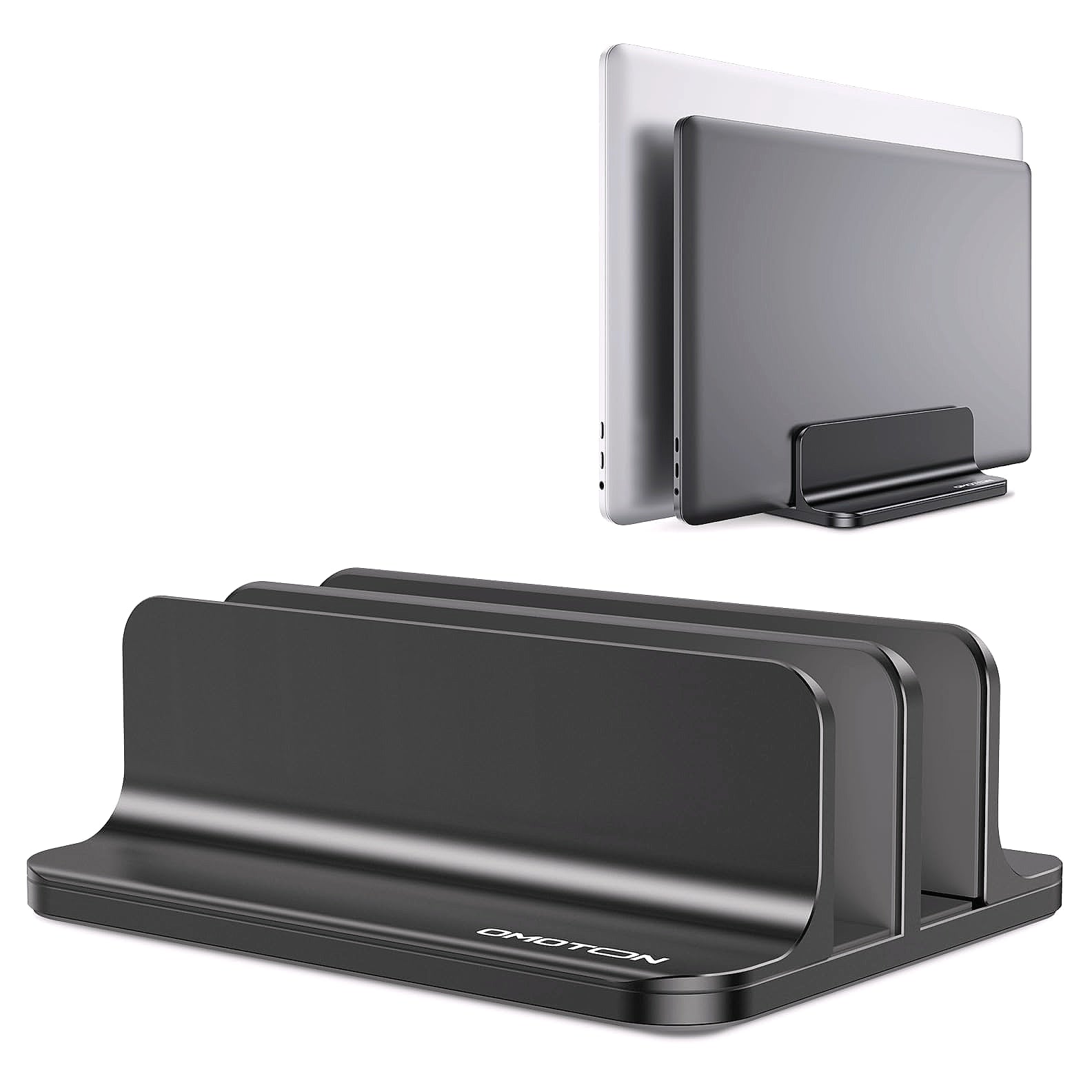 OMOTON Vertical Laptop Stand Double Dock Aluminum Silver