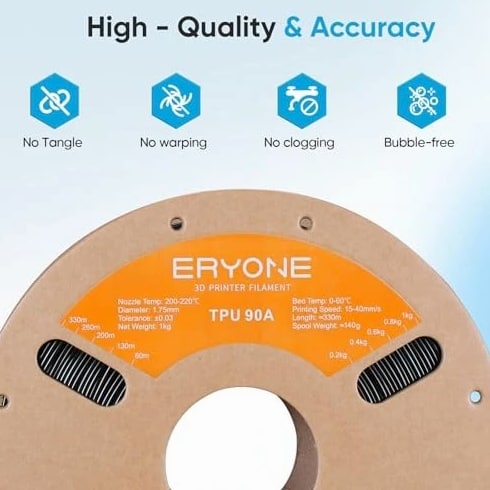 TPU Filament 1.75mm +/-0.03mm, Flexible TPU 90A 3D Printer Filament 1KG Black