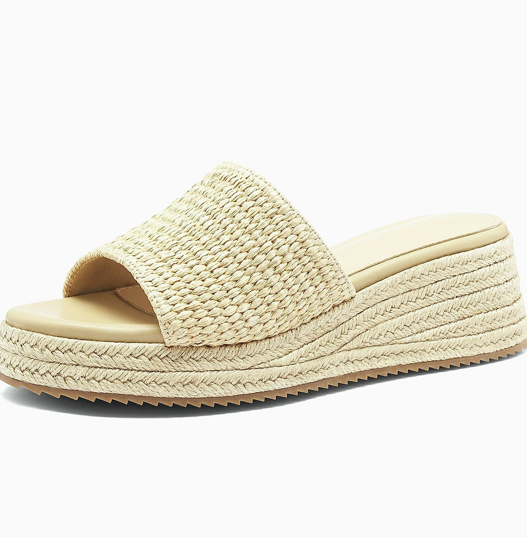 Sqzrkj Raffia Platform Wedge Sandals for Women