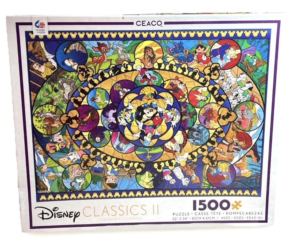 2019 Disney Stained Glass Classics II Ceaco 1500 Piece Jigsaw Puzzle 32” x 24”