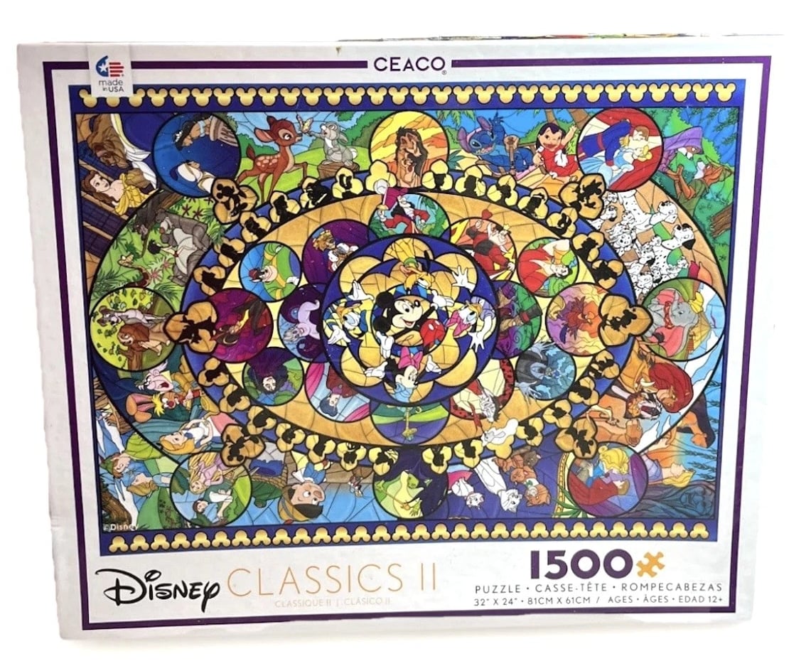 2019 Disney Stained Glass Classics II Ceaco 1500 Piece Jigsaw Puzzle 32” x 24”