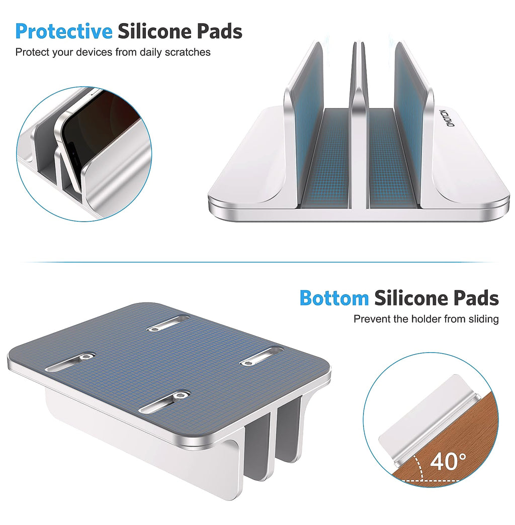 OMOTON Vertical Laptop Stand Double Dock Aluminum Silver