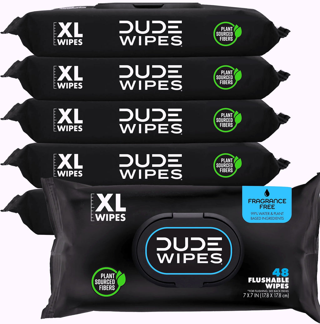 DUDE Wipes Unscented Flushable Wipes for Adults, 6 Pack
