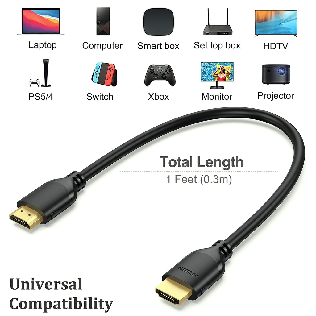 UVOOI 1ft HDMI 2.0 Cable 2-Pack, 4K@60Hz High Speed