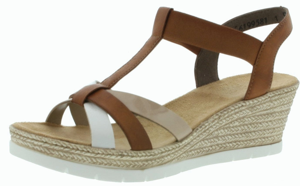 Rieker Women's Roman Wedge Sandals Brown Combi Size 5