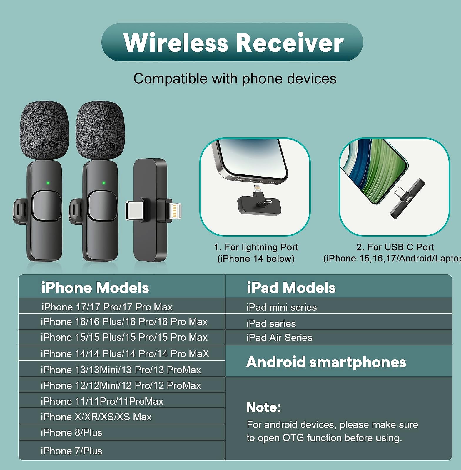 MAYBESTA Wireless Lavalier Microphone 2 Pack for iPhone Android
