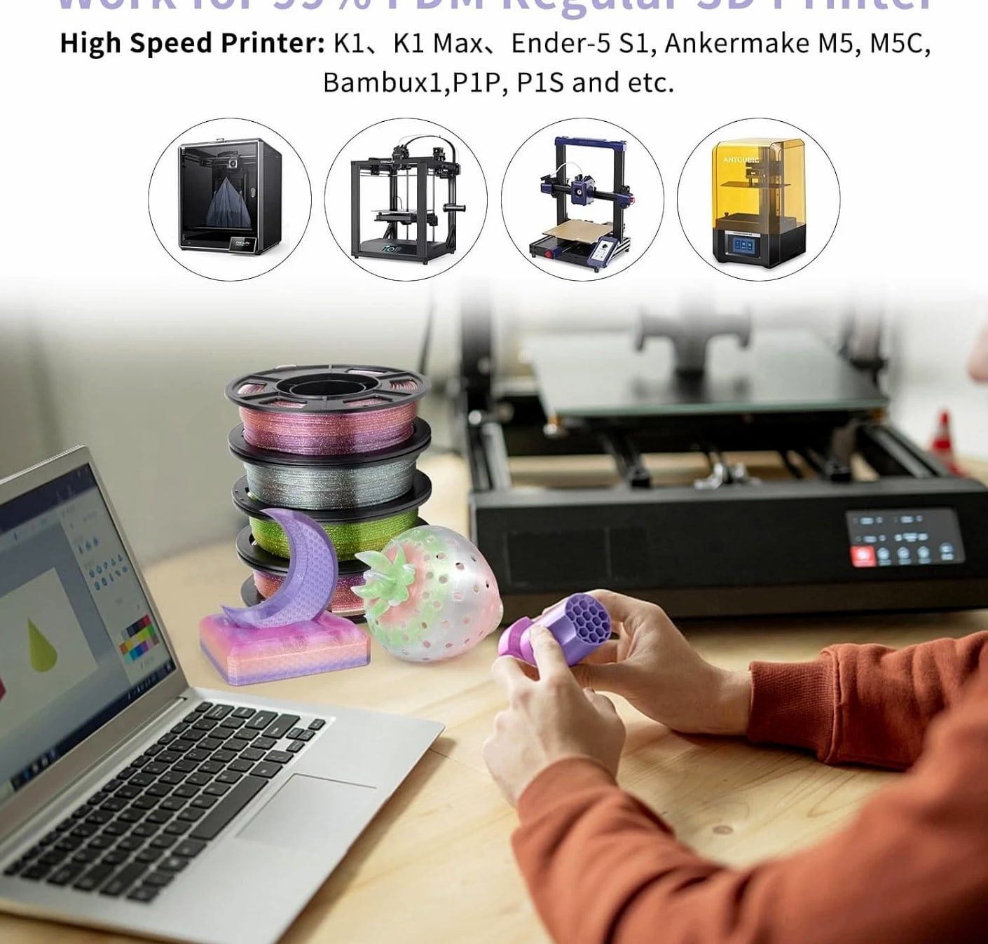 Premium PETG Filament 1.75mm - Transparent Glitter, 4 Spools, Long-Lasting