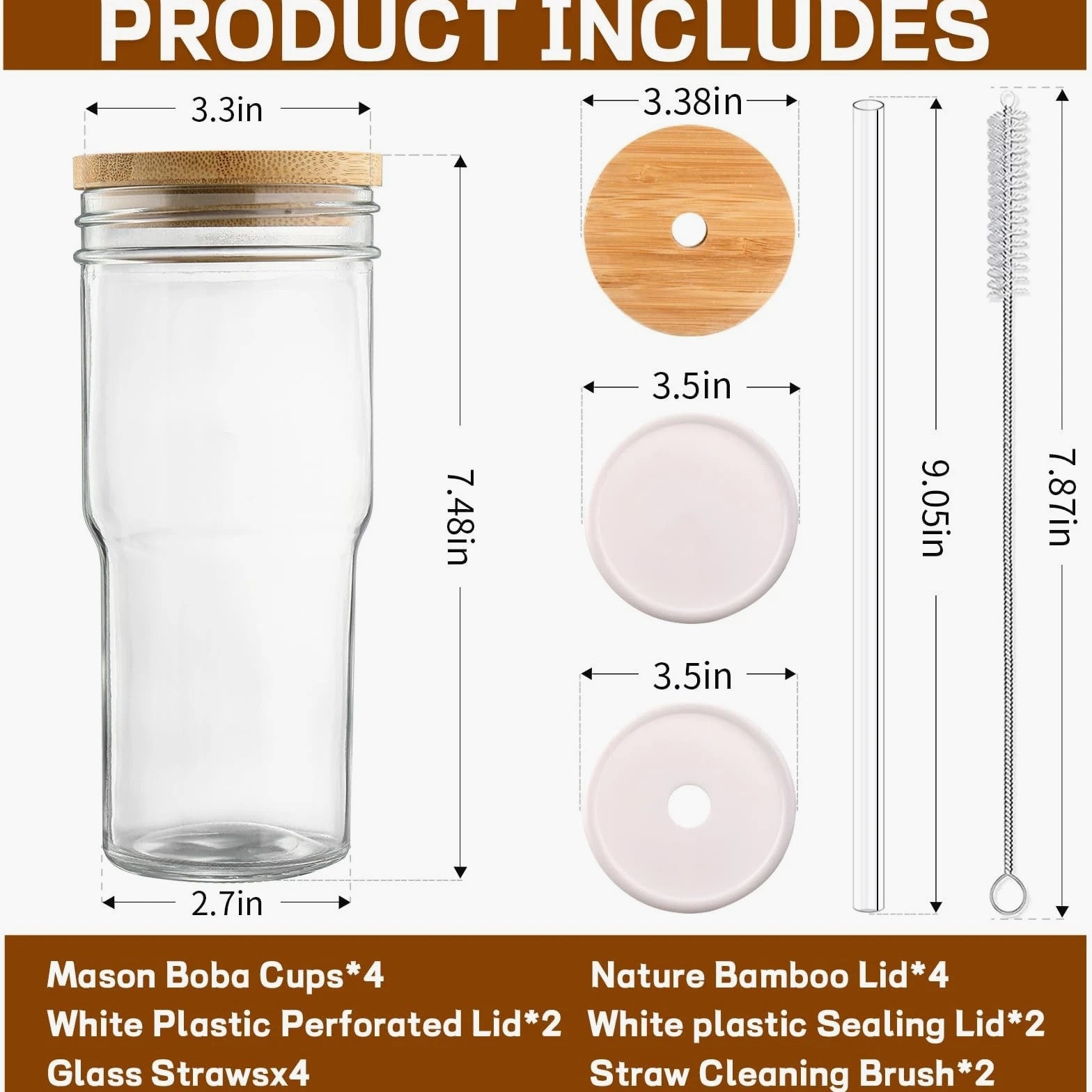 Mason Jar with Lid and Straw,24 oz Iced Coffee Cup with Bamboo Lid and Straw,...