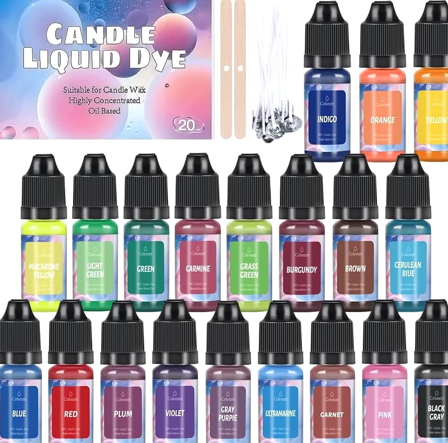 Candle Dye - 20 Colors Liquid Candle Making Dye for DIY Candle Making Supplies Kit