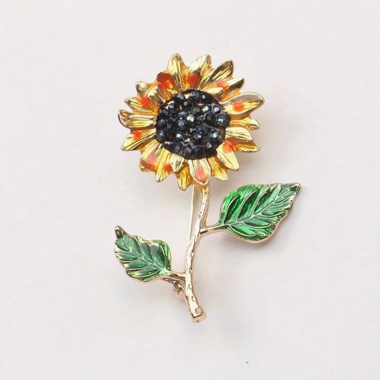 Fashion Rhinestone Brooch Plant Flower Green Leaf Corsage Clothing Accessories