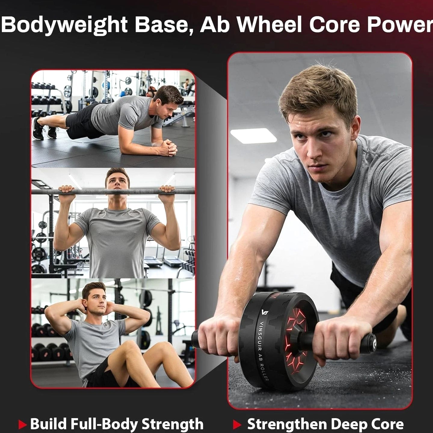 Ab Roller Wheel Core Workout Equipment Home Gym with Knee Pad Fitness