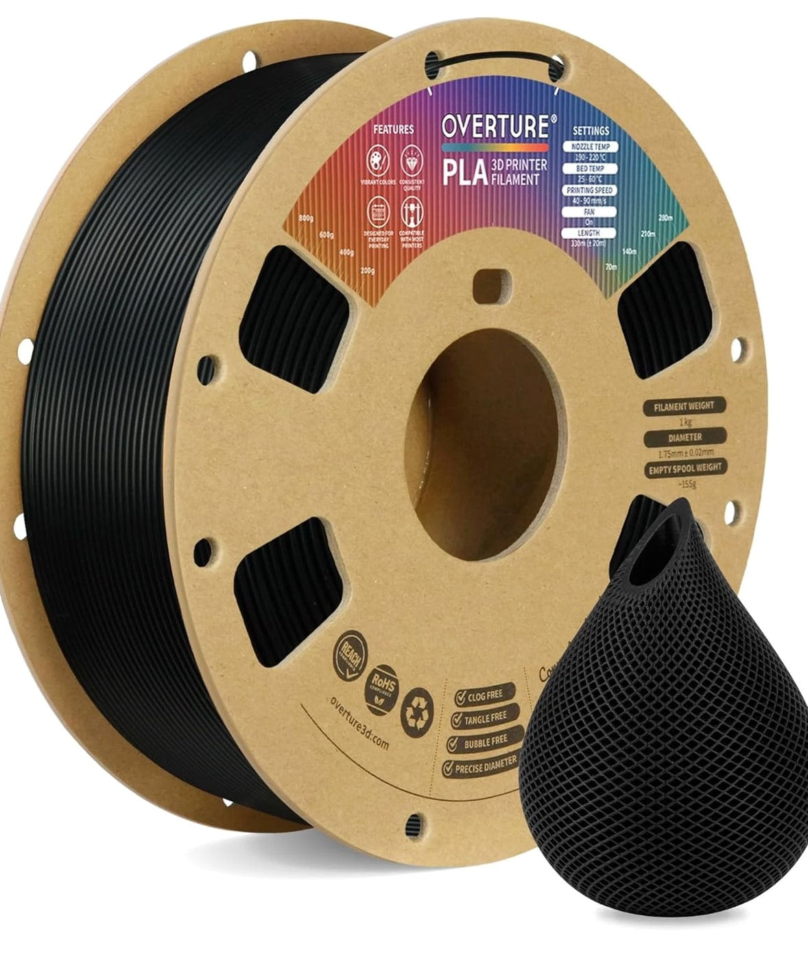 PLA Filament 1.75mm, Neatly Wound 3D Printer Filament 1kg Spool (2.2lbs), Dimension