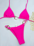 Lace-up Solid Color Two-piece Bikini Swimsuit for Women