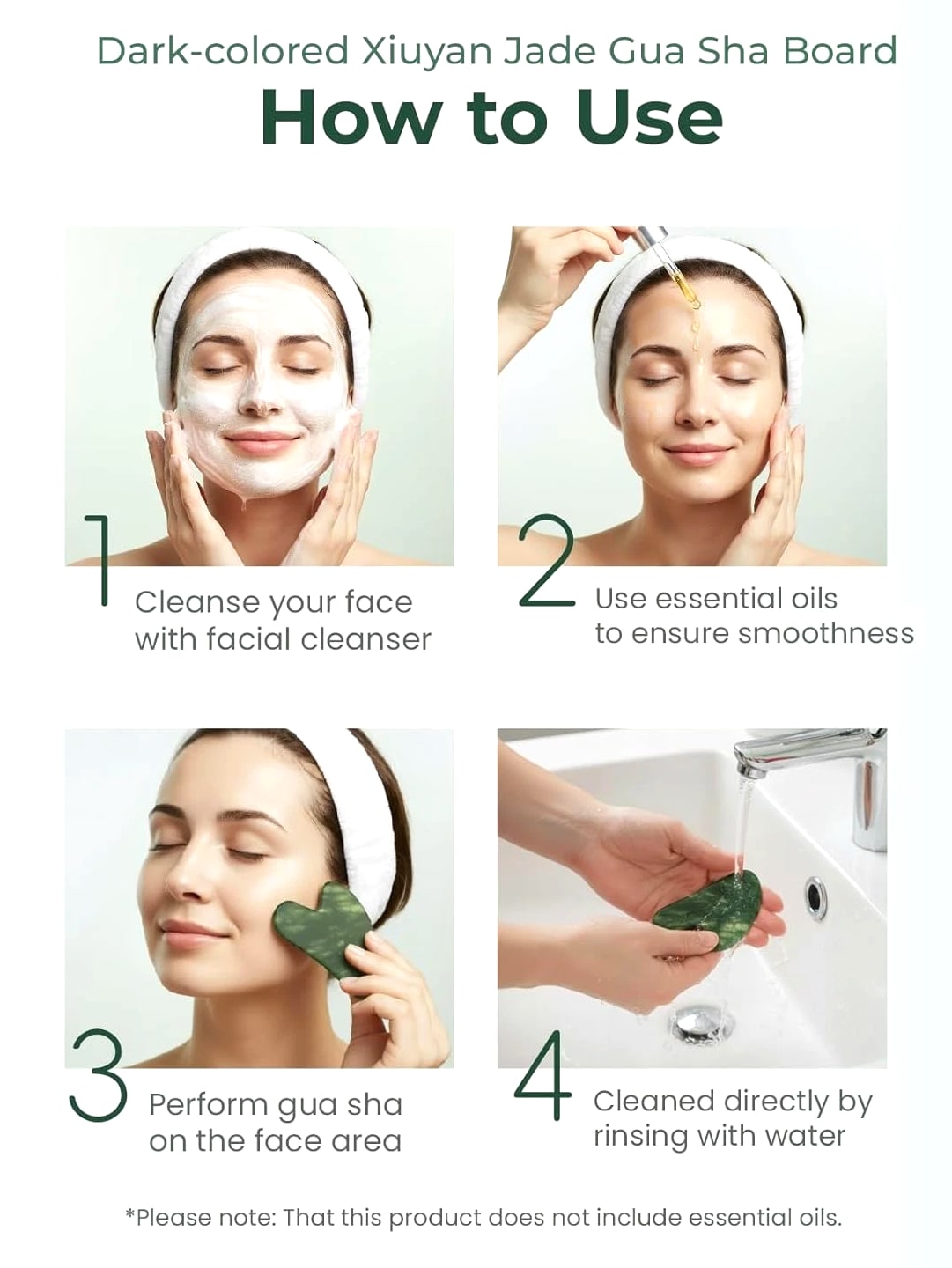 Gua Sha Facial Tools, Natural Jade Stone Guasha Tool for Face Massage Therapy