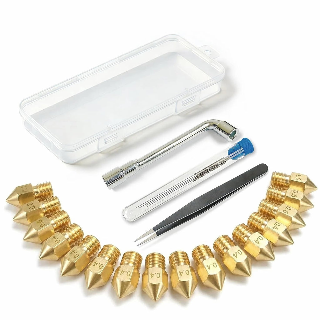 3D Printer Nozzle Kit, 16 PCS MK8 Brass Nozzles 0.2/0.4/0.6/0.8/1.0Mm with Wrench