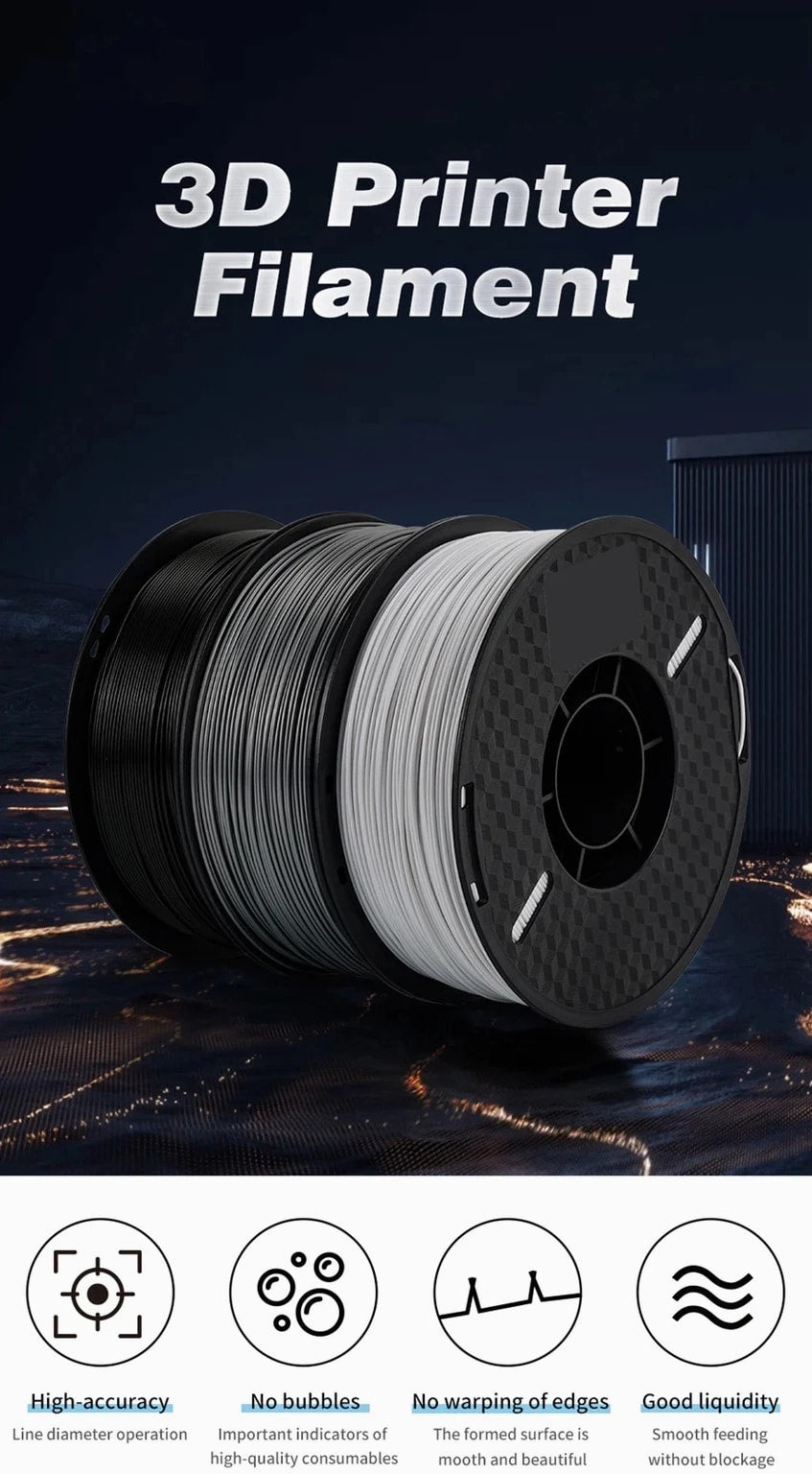 10KG PLA/ ABS/ PETG Filament 1.75mm Black White Gray, 10 Rolls PLA ABS