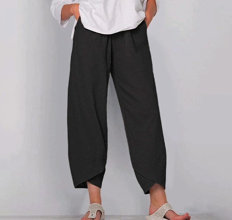 Women Cotton Linen Harem Pants Vintage Printed Wide Leg Trousers Casual Solid Pockets Harajuku High Waist Baggy Pants Joggers