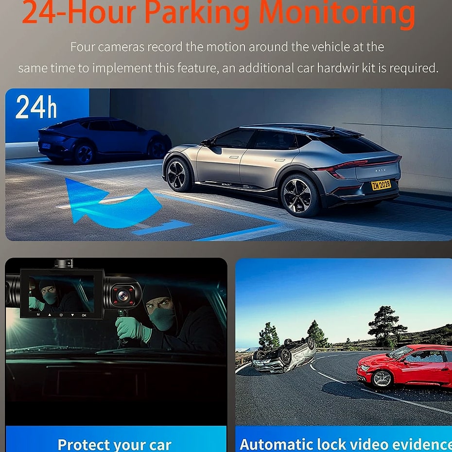 4 Channel Dash Cam WiFi 1080P FHD Night Vision Parking Mode