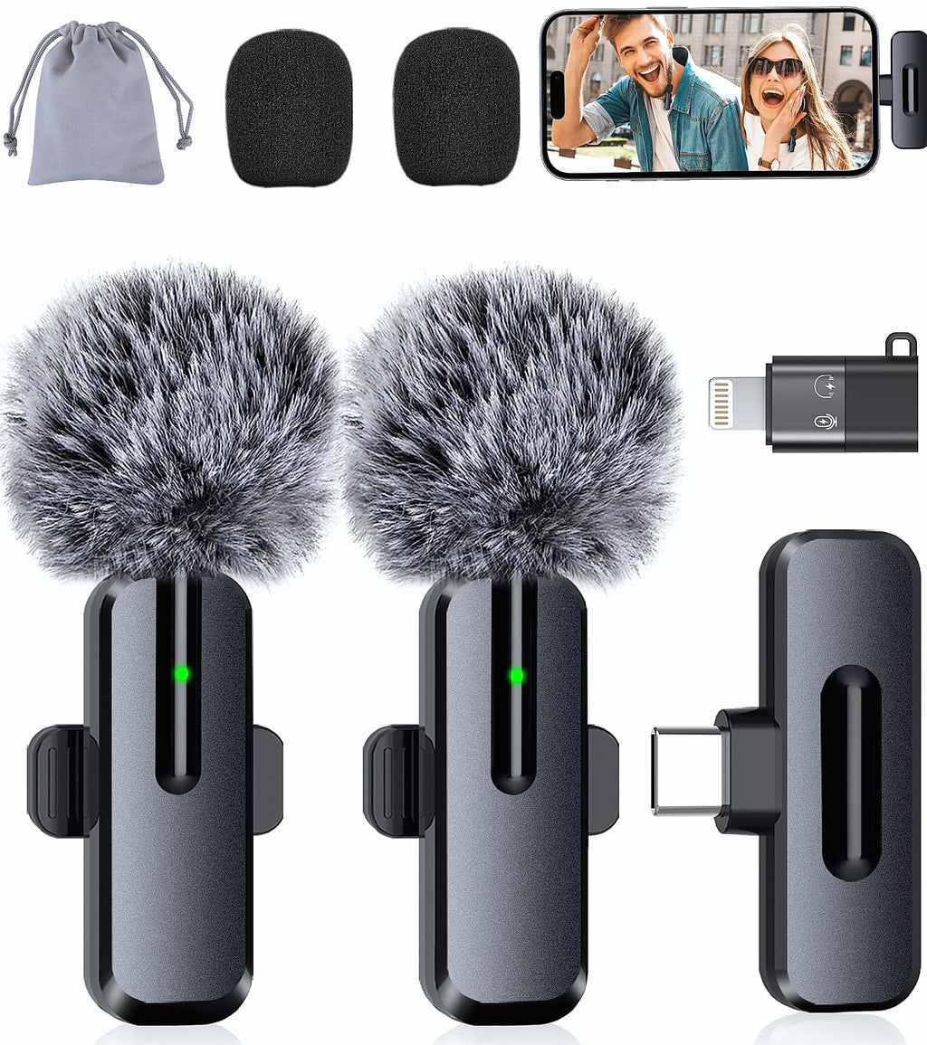 ZOPPLM Wireless Lavalier Microphone 2 Pack for iPhone Android