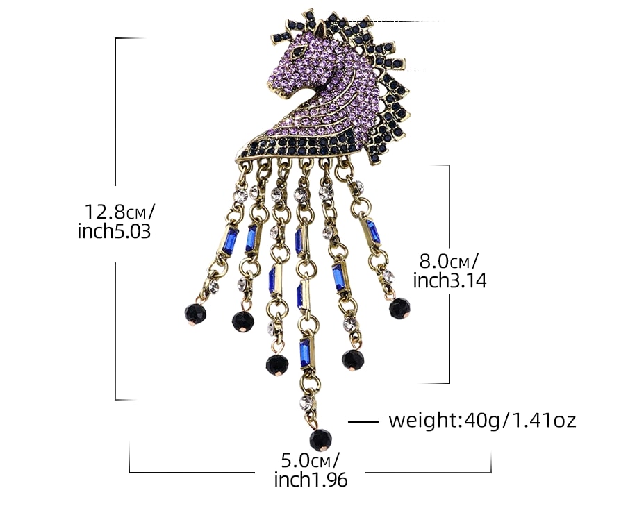 women animal vintage tassel horse brooch, fashion clothing accessories jewelry