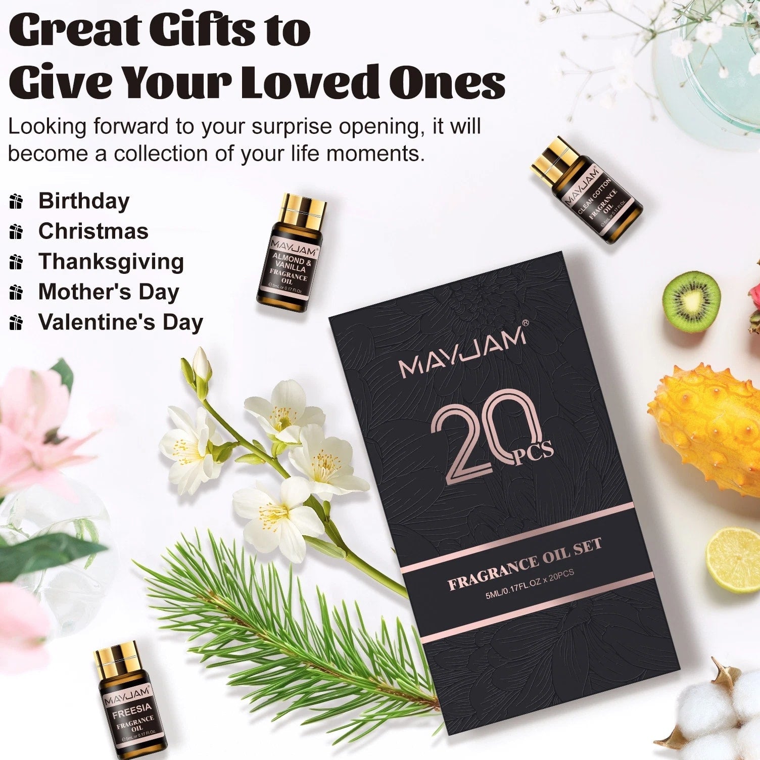 MAYJAM 20 Pcs Fragrance Oil Gift Set for Candle, Soap, Incense Making Oils
