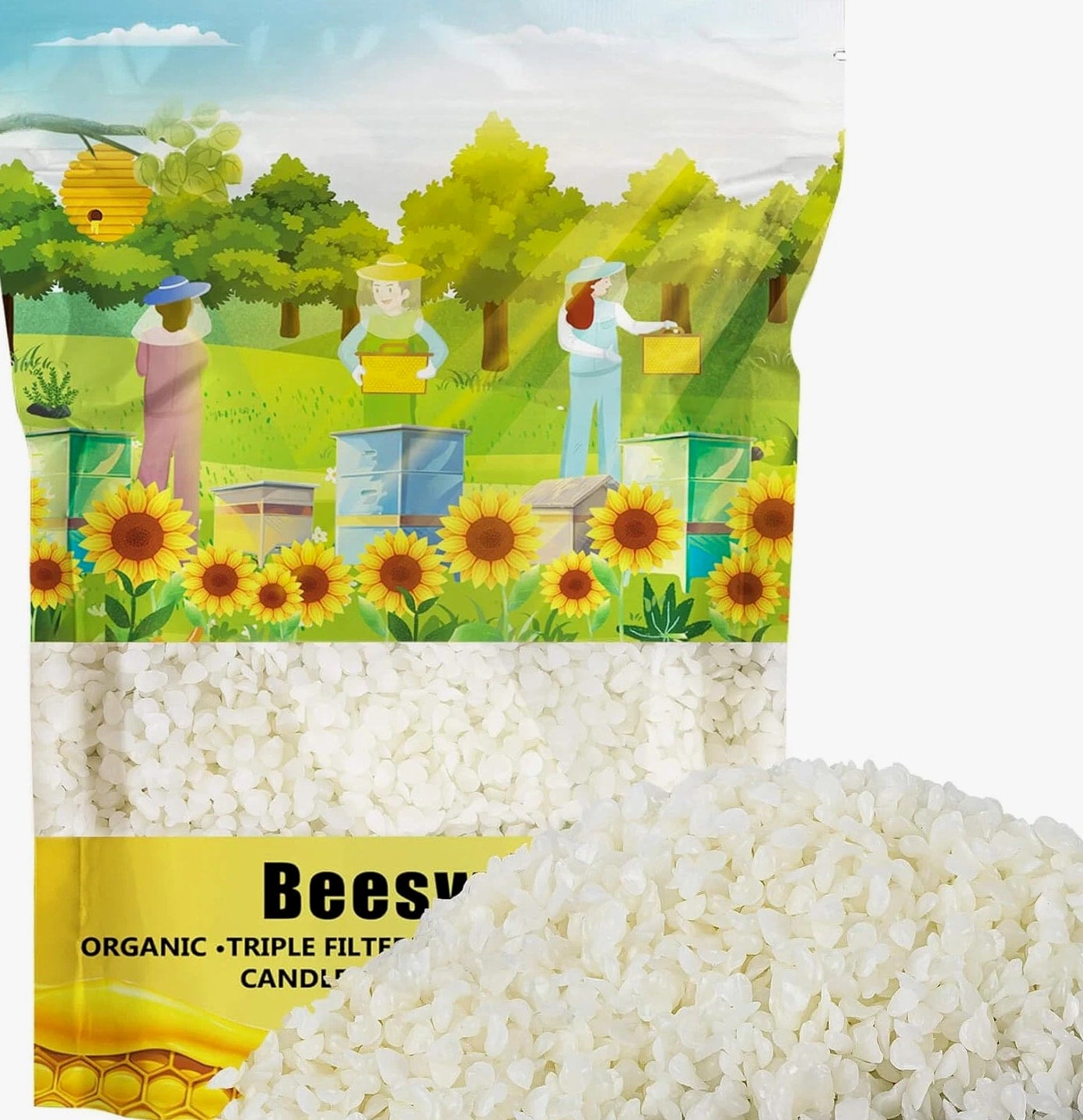 White Beeswax Pellets - 428G Beeswax Pastilles Bulk Bees Wax Triple Filtered