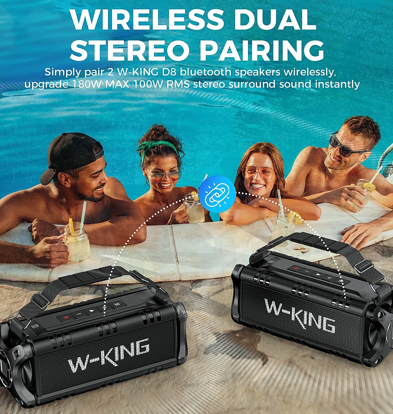 W-King D8 Bluetooth Speaker 50W IPX6 Waterproof Portable