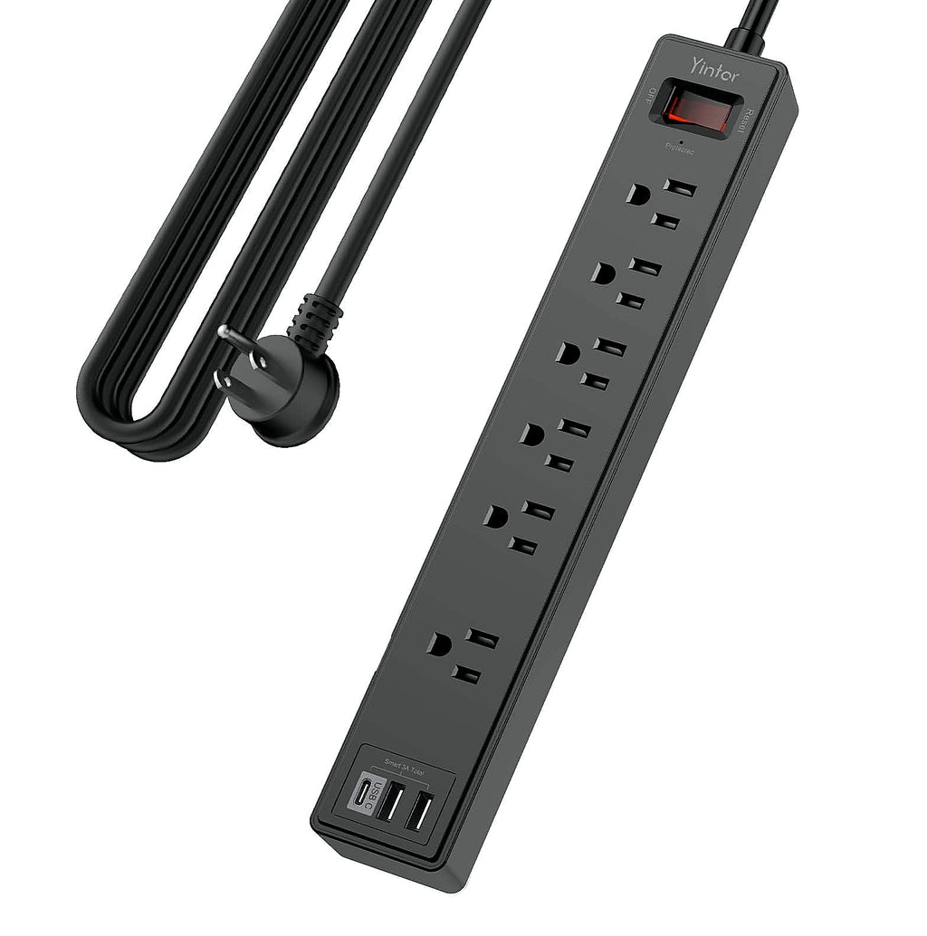 Yintar 6-Foot Power Strip with 6 Outlets and 3 USB Ports