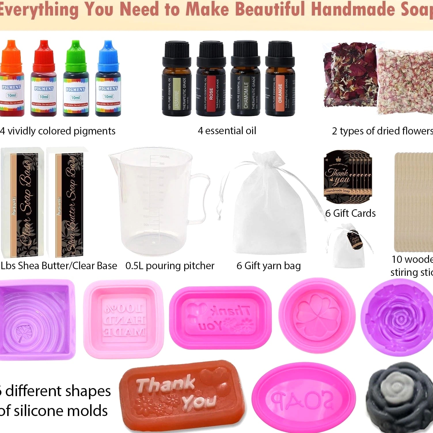Soap Making Kit for Adults - Melt and Pour Supplies with Shea Butter