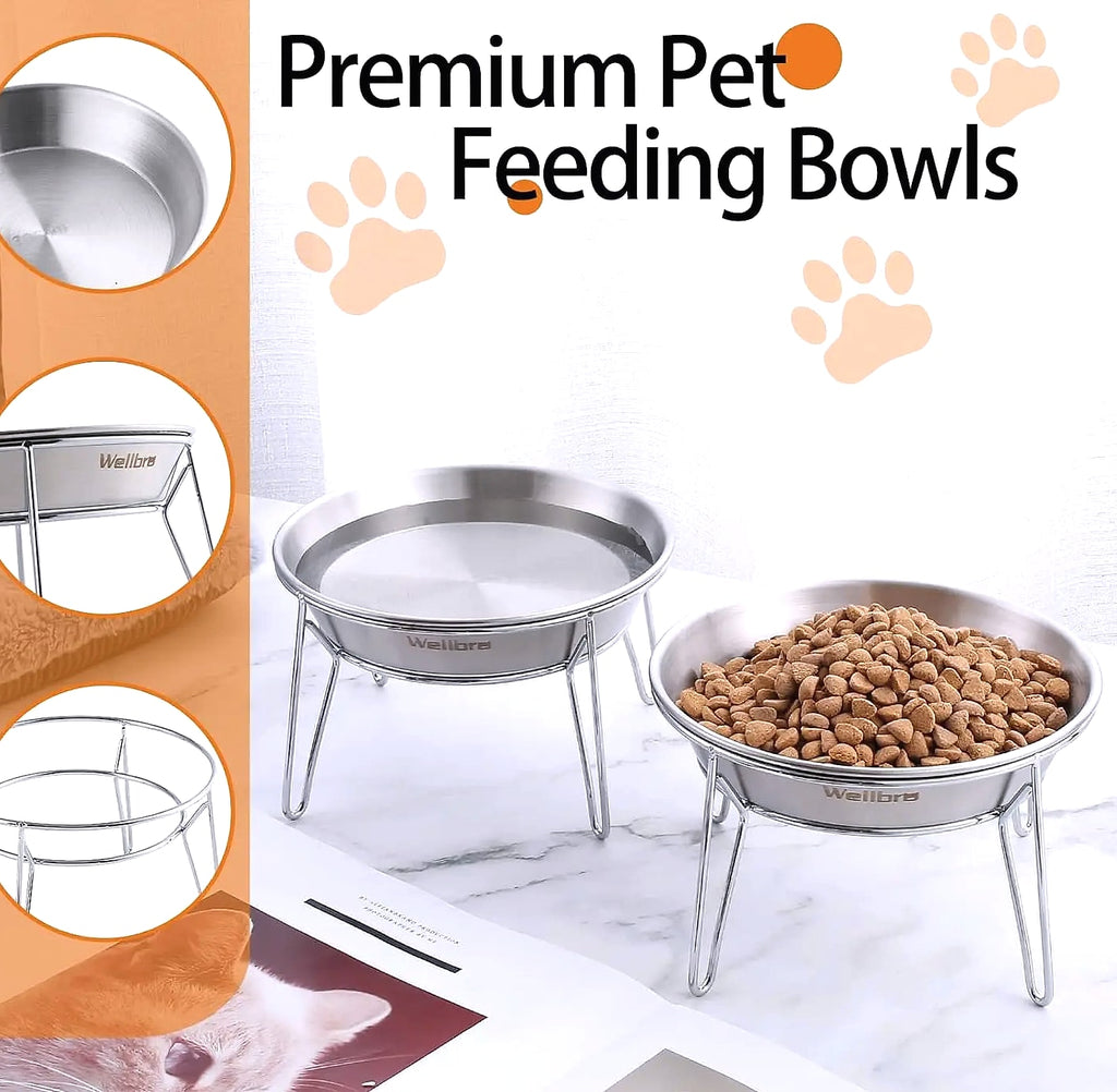 4-Pack Stainless Steel Raised Pet Bowls for Cats