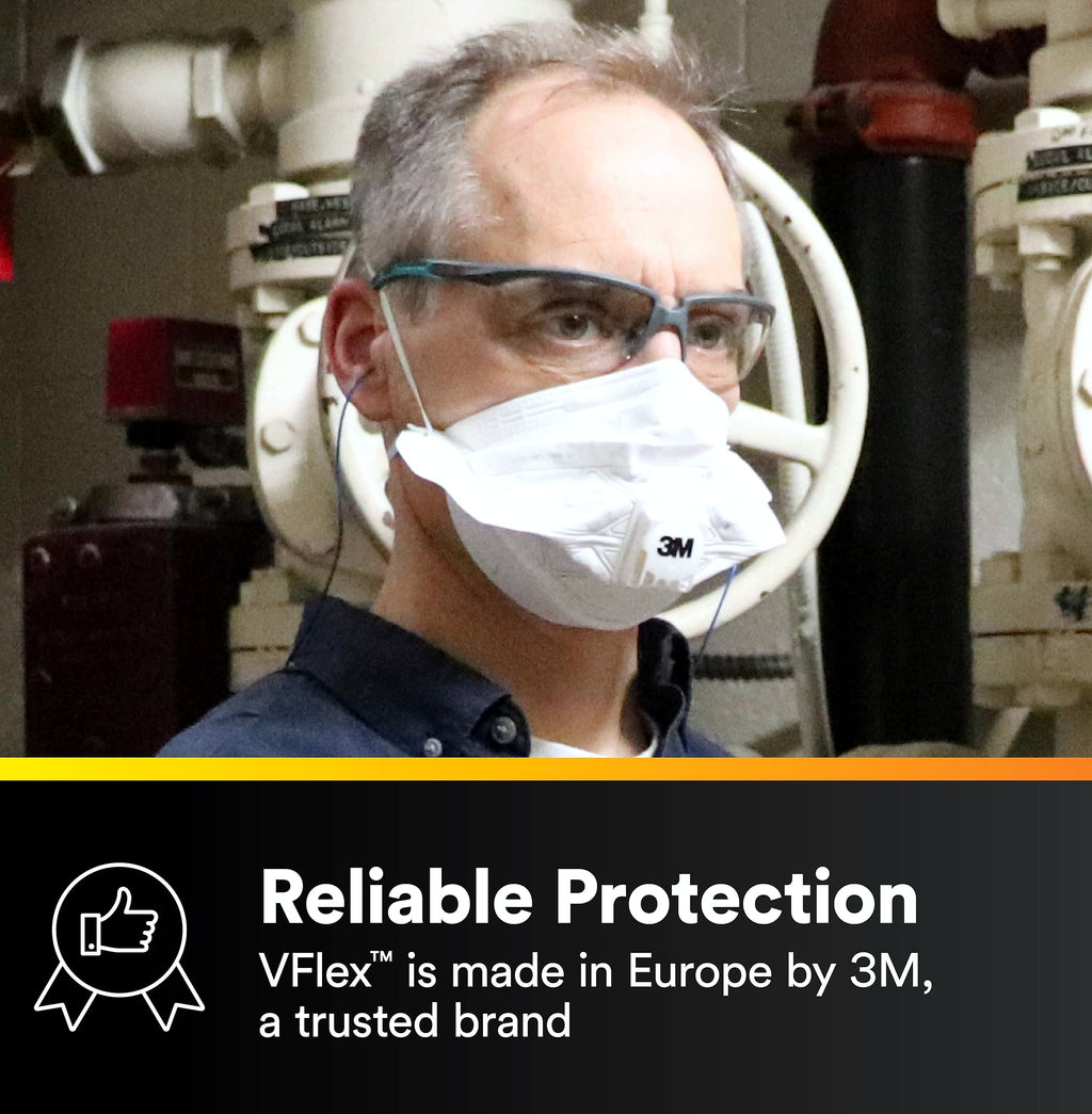 3M N95 Disposable Respirator, VFlex Particulate Respirator 9105, Pack of 50, Standard Size, NIOSH Approved, For Sweeping, Sanding, Grinding, Sawing, Bagging, Dust