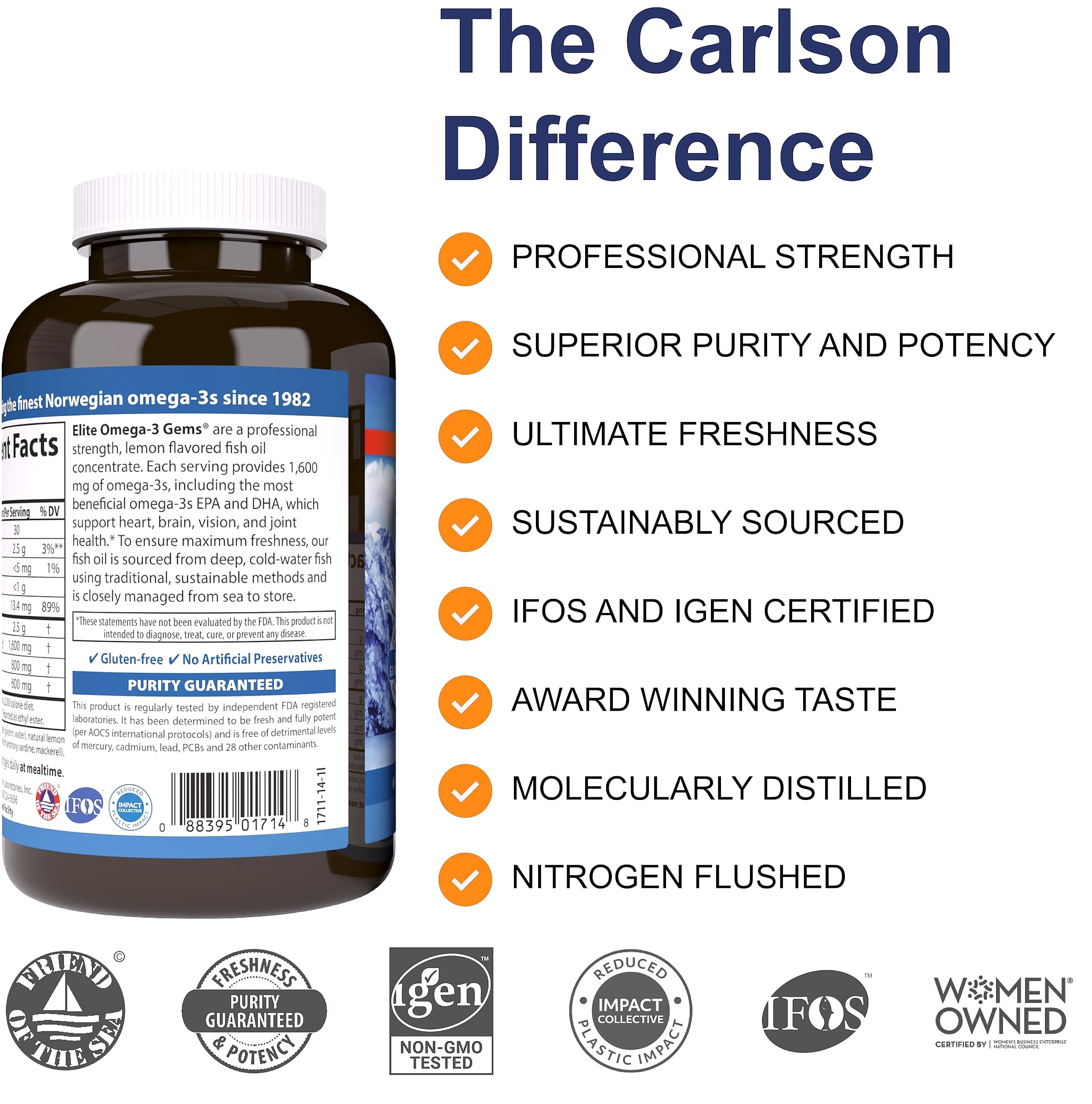 Carlson Elite Omega-3 Gems 1600mg Fish Oil Softgels