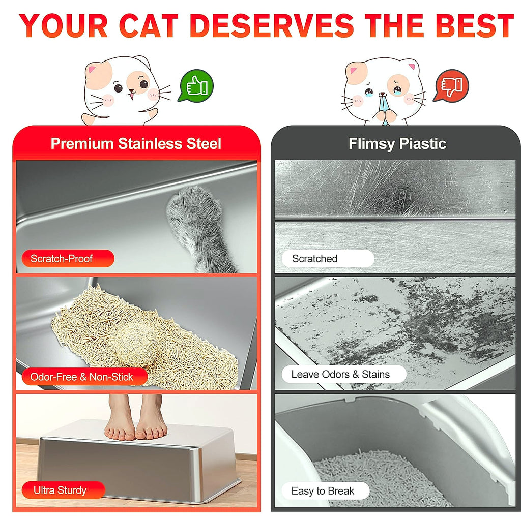KITCATY Stainless Steel Litter Box 2-Pack XL for Large Cats