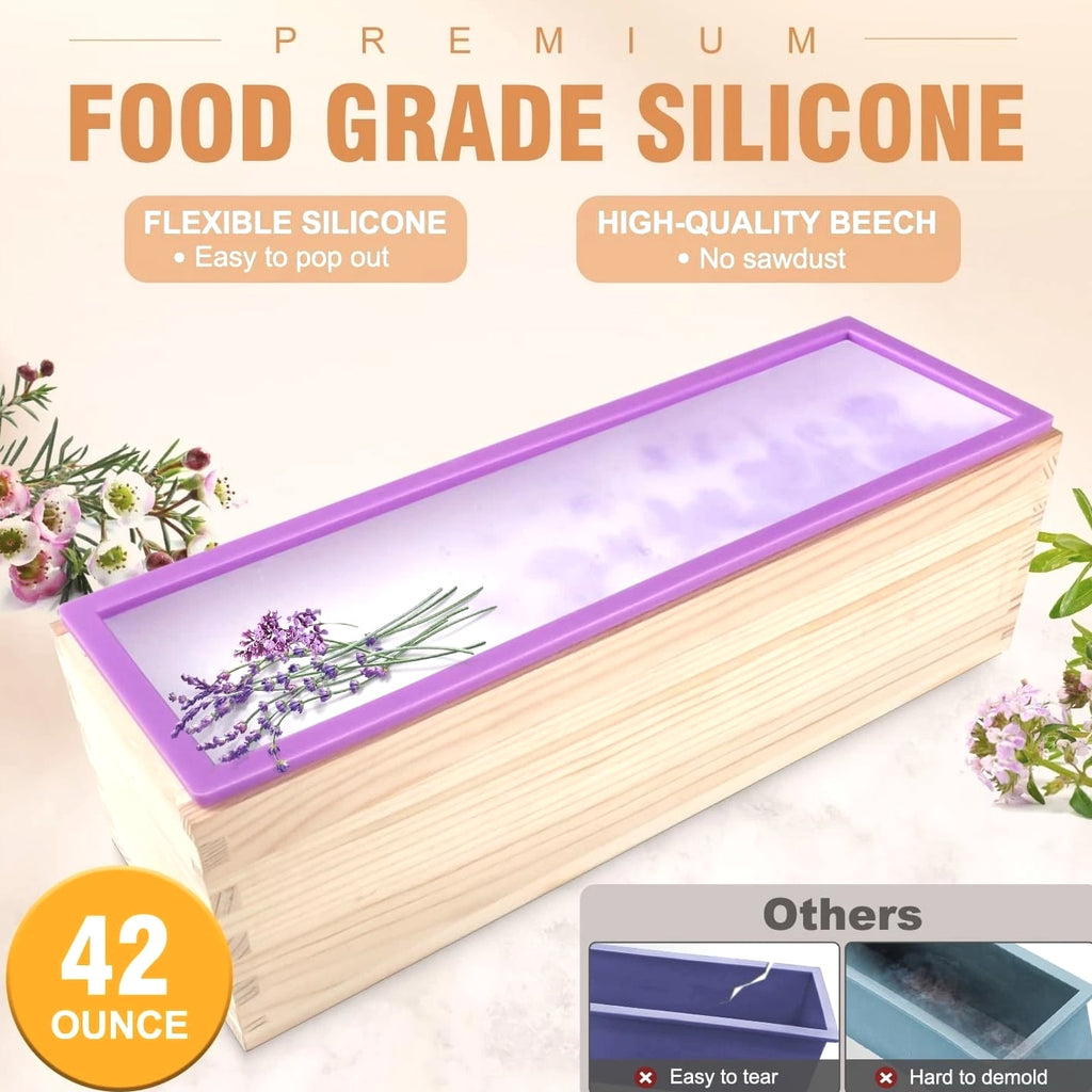 Rectangular Silicone Soap Mold 42oz Kit with Stainless Steel Cutters & Scraper