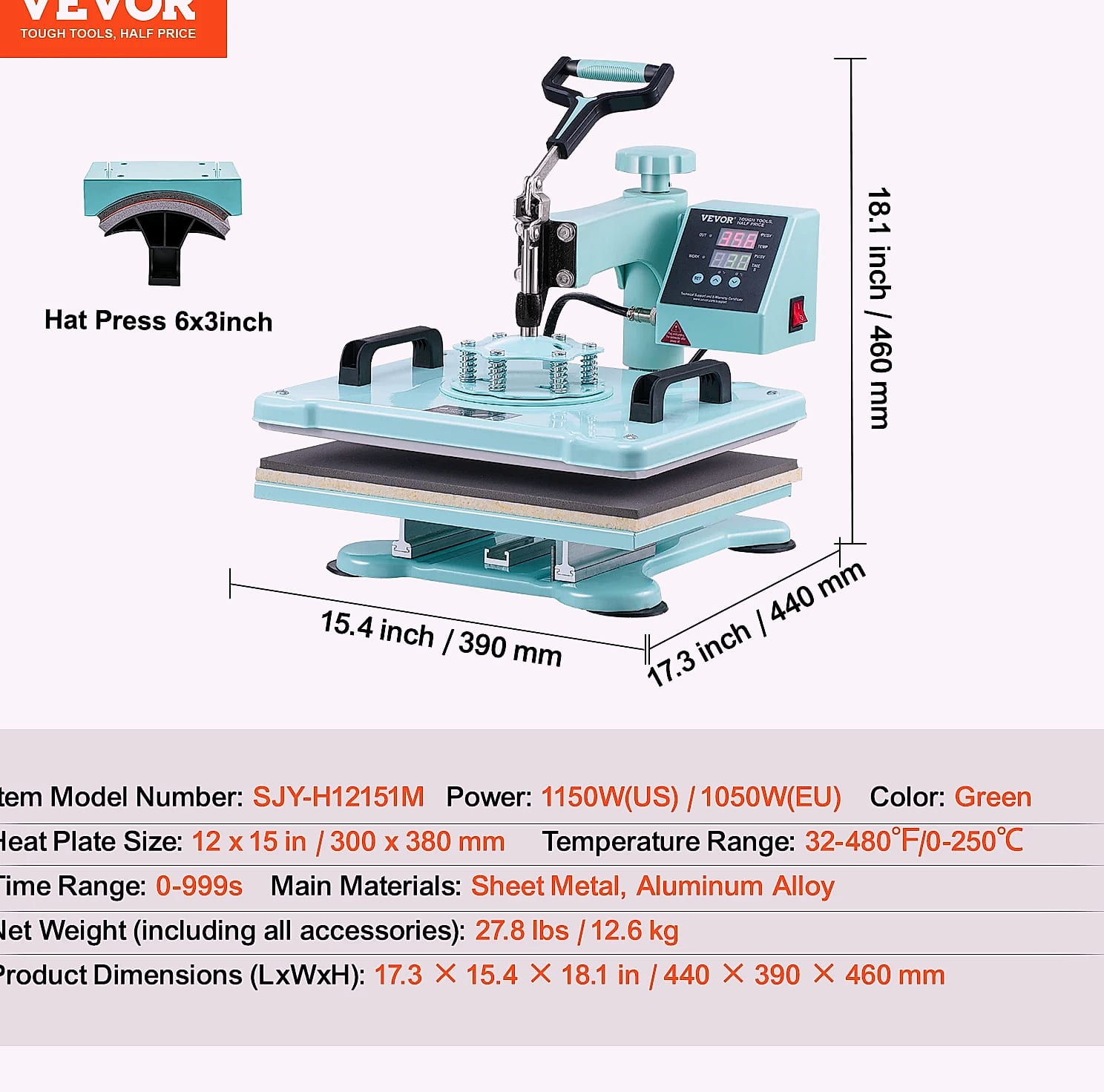 SucceBuy 12 x 15 inch Heat Press Machine with 8 Attachments for Heat Transfer